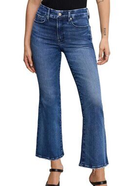 GOOD AMERICAN Good Legs Cropped Mini Bootcut Jeans in Indigo